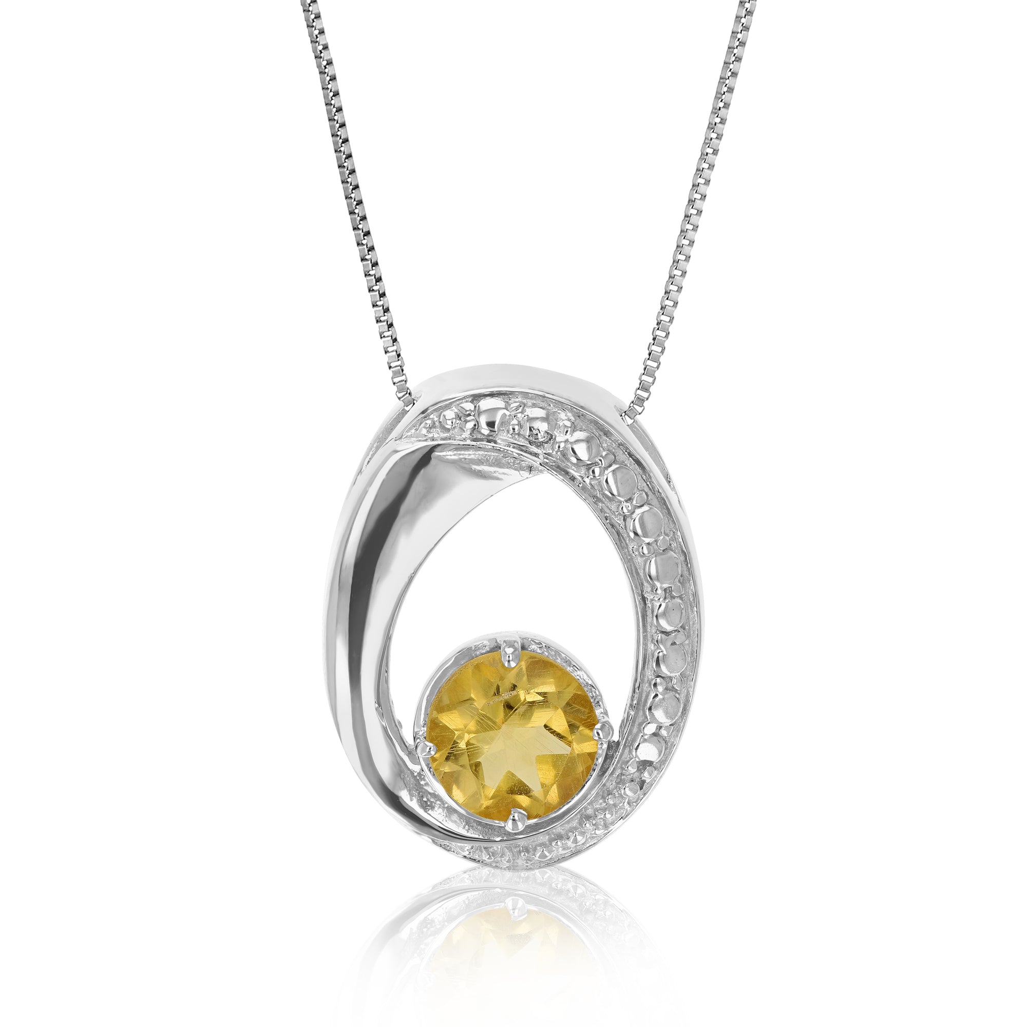 1.20 cttw Pendant Necklace, Citrine Pendant Necklace for Women in .925 Sterling Silver with Rhodium, 18 Inch Chain, Prong Setting