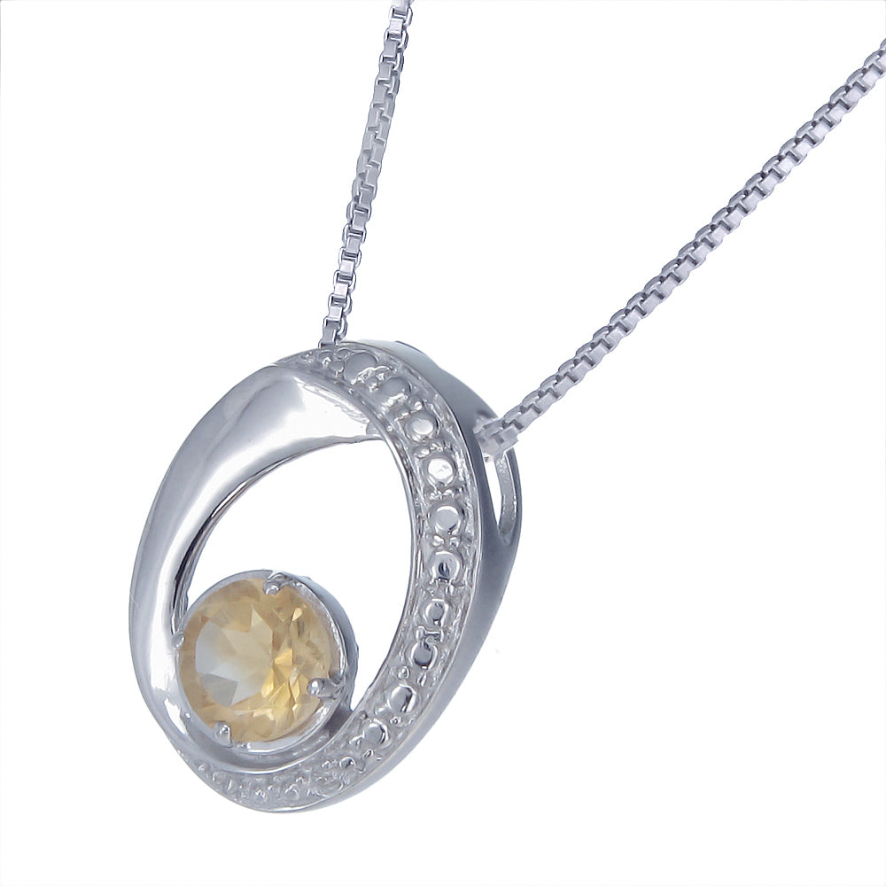 1.20 cttw Pendant Necklace, Citrine Pendant Necklace for Women in .925 Sterling Silver with Rhodium, 18 Inch Chain, Prong Setting