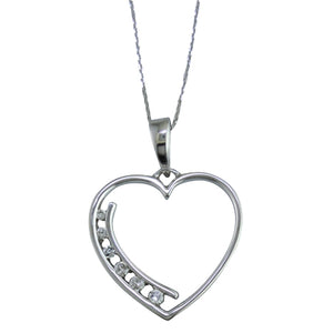 1/10 cttw Diamond Heart Pendant Necklace .925 Sterling Silver With Rhodium Chain
