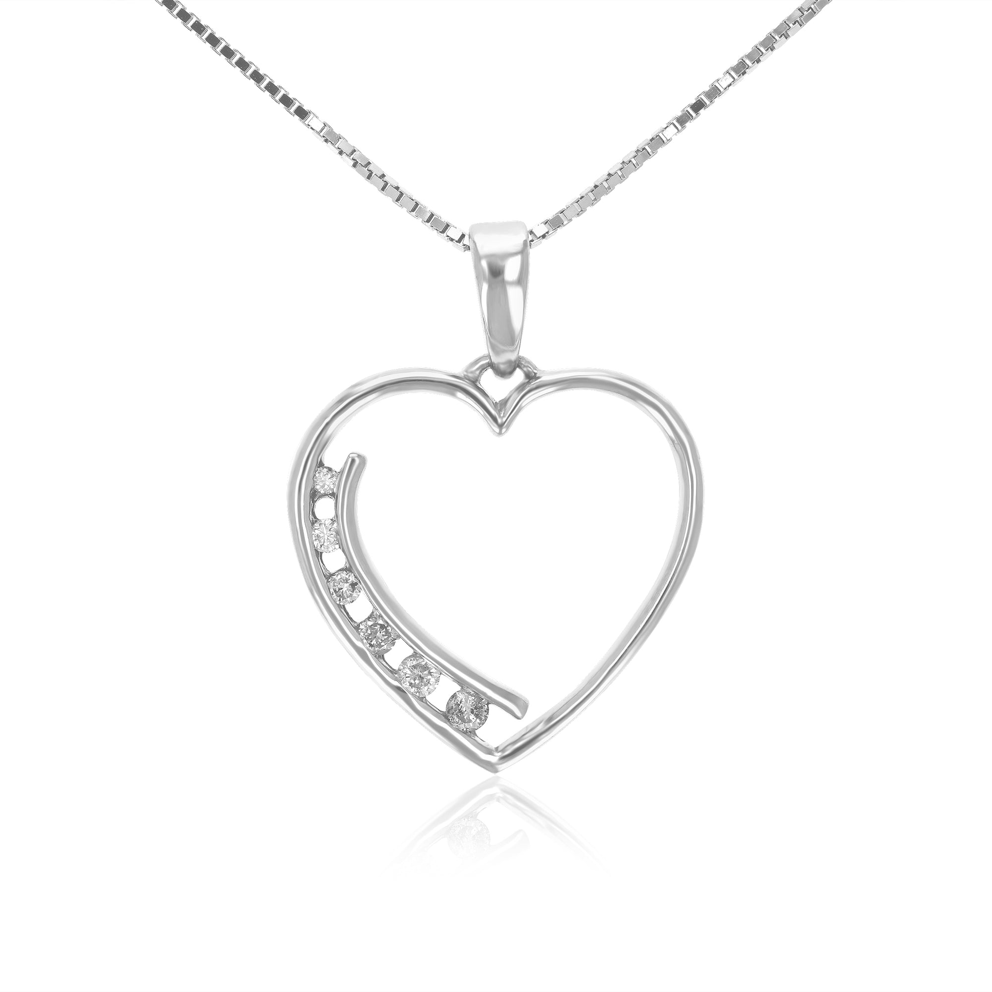 1/10 cttw Diamond Heart Pendant Necklace .925 Sterling Silver With Rhodium Chain