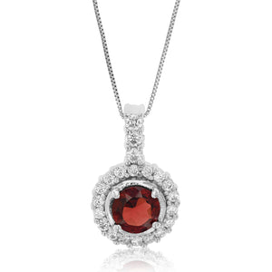 1/2 cttw Pendant Necklace, Garnet Pendant Necklace for Women in .925 Sterling Silver with Rhodium, 18 Inch Chain, Prong Setting