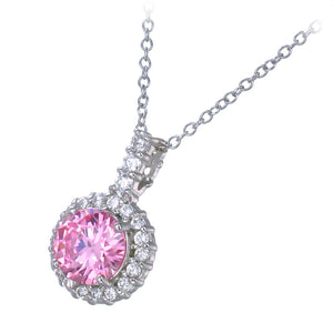 Pendant Necklace, Pink CZ Solitaire Pendant Necklace for Women in 0.925 Sterling Silver with 18 Inch Chain