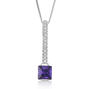 Pendant Necklace, Purple CZ Princess Pendant Necklace for women in .925 Sterling Silver with 18 Inch Chain