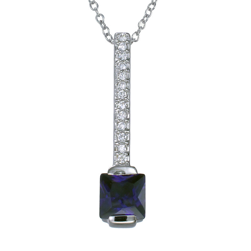 Pendant Necklace, Purple CZ Princess Pendant Necklace for women in .925 Sterling Silver with 18 Inch Chain