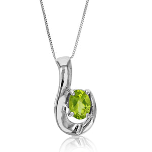 0.70 cttw Pendant Necklace, Peridot Pendant Necklace for Women in .925 Sterling Silver with Rhodium, 18 Inch Chain, Prong Setting