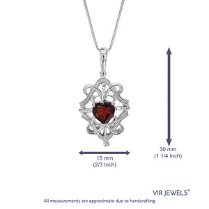 1 cttw Pendant Necklace, Garnet Heart Pendant Necklace for Women in .925 Sterling Silver with Rhodium, 18 Inch Chain, Prong Setting