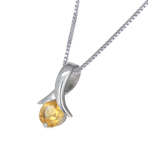 0.70 cttw Pendant Necklace, Citrine Pendant Necklace for Women in .925 Sterling Silver with Rhodium, 18 Inch Chain, Prong Setting