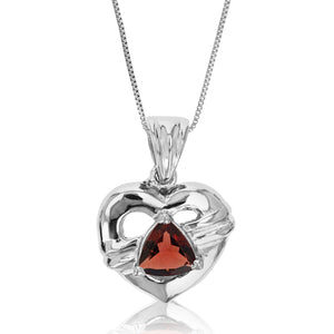 0.60 cttw Pendant Necklace, Garnet Triangle Pendant Necklace for Women in .925 Sterling Silver with Rhodium, 18 Inch Chain, Prong Setting