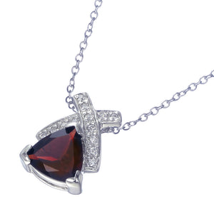 1.40 cttw Pendant Necklace, Garnet Trillion Shape Pendant Necklace for Women in .925 Sterling Silver with Rhodium, 18 Inch Chain, Prong Setting