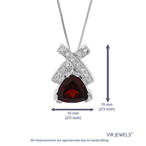 1.40 cttw Pendant Necklace, Garnet Trillion Shape Pendant Necklace for Women in .925 Sterling Silver with Rhodium, 18 Inch Chain, Prong Setting
