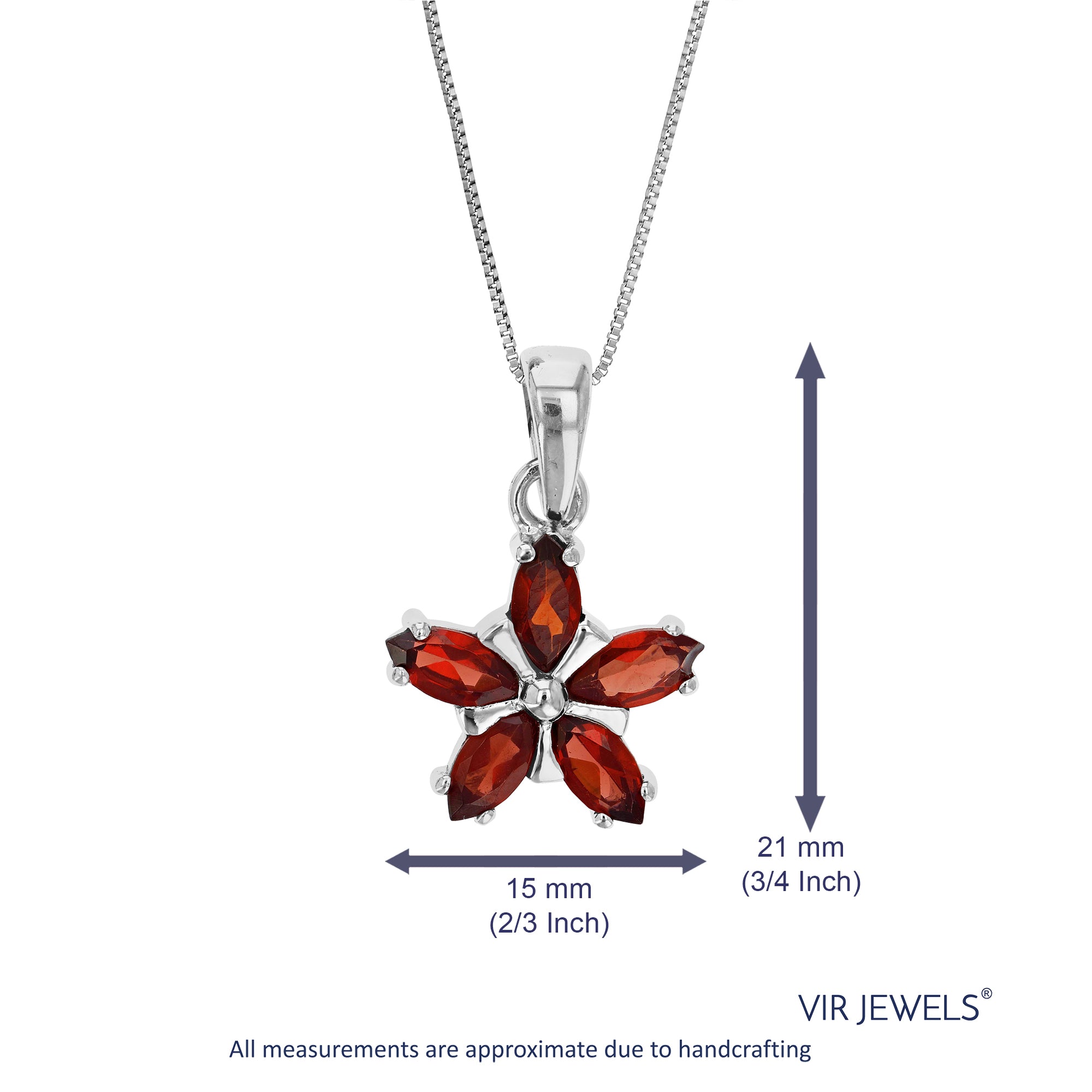 0.60 cttw Pendant Necklace, Garnet Marquise Pendant Necklace for Women in .925 Sterling Silver with Rhodium, 18 Inch Chain, Prong Setting