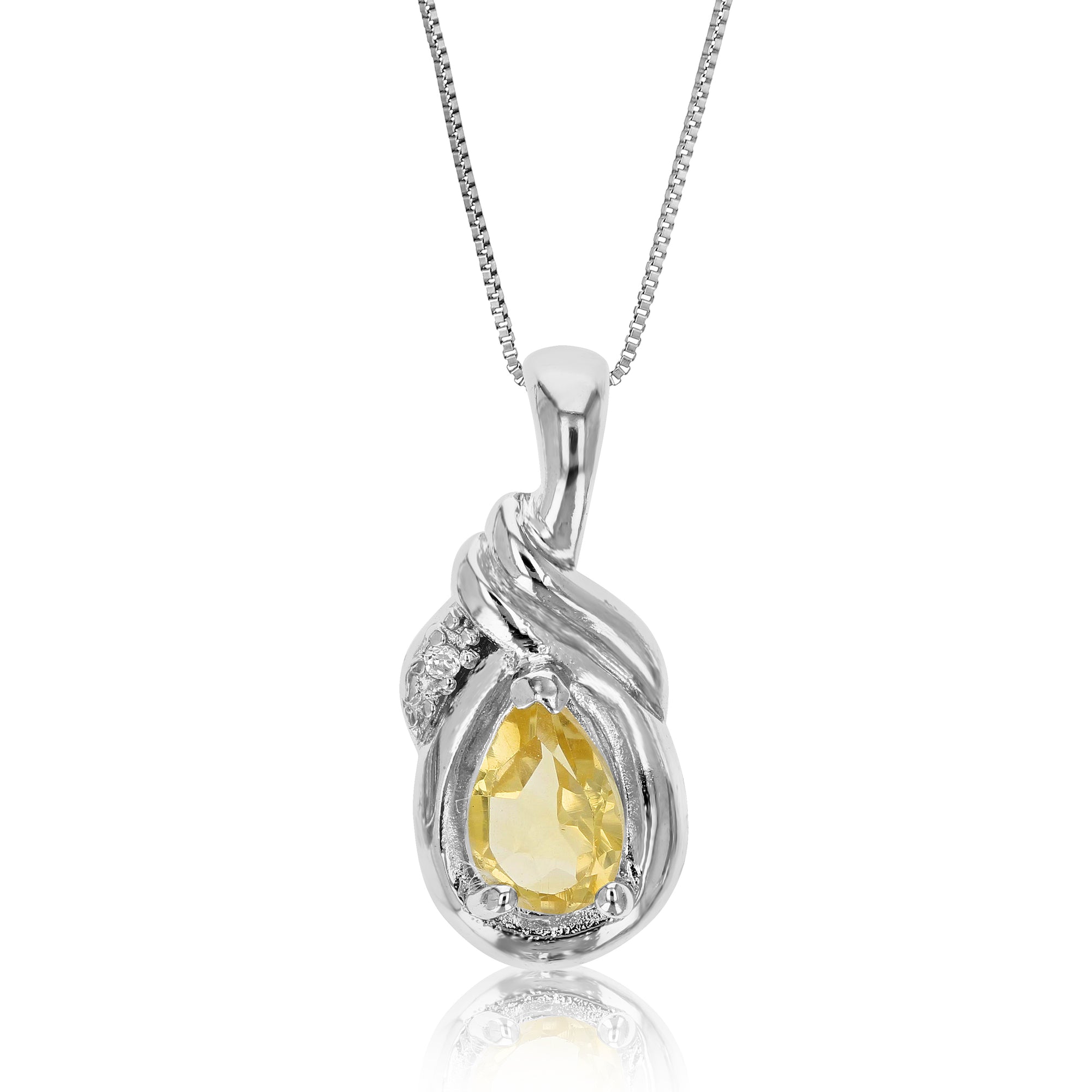 0.45 cttw Pendant Necklace, Citrine Pear Shape Pendant Necklace for Women in .925 Sterling Silver with Rhodium, 18 Inch Chain, Prong Setting