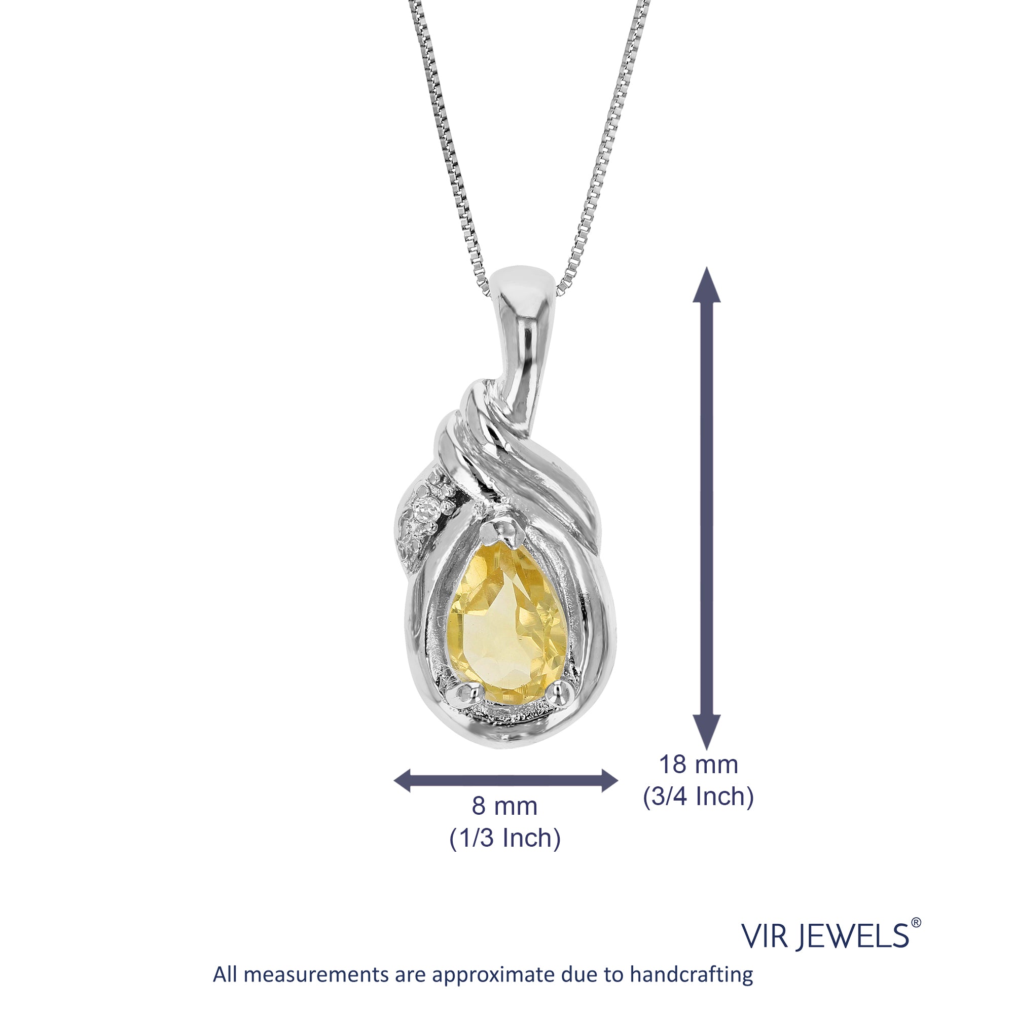 0.45 cttw Pendant Necklace, Citrine Pear Shape Pendant Necklace for Women in .925 Sterling Silver with Rhodium, 18 Inch Chain, Prong Setting