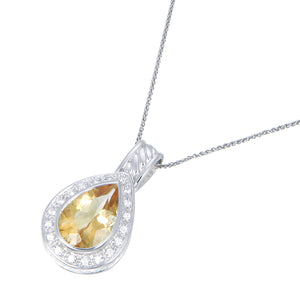 3.25 cttw Pendant Necklace, Citrine Pear Shape Pendant Necklace for Women in .925 Sterling Silver with Rhodium, 18 Inch Chain, Prong Setting