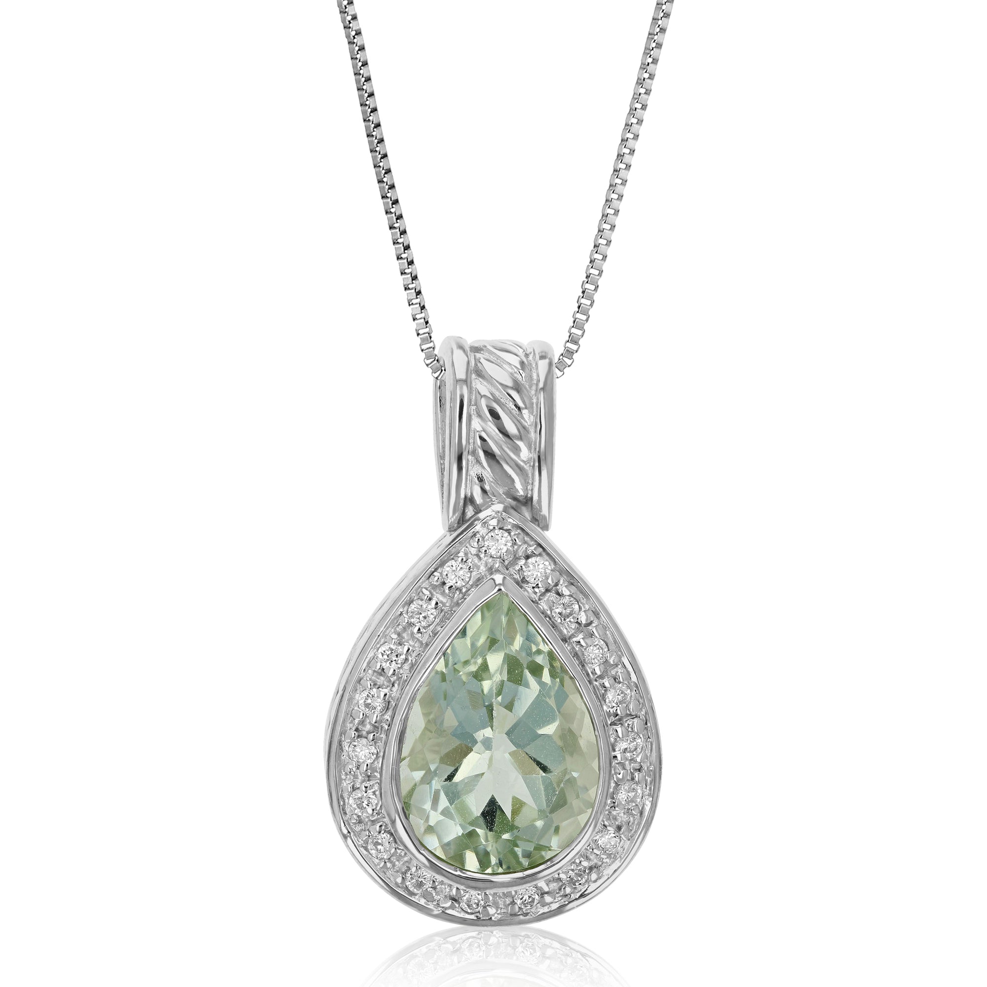 3.50 cttw Pendant Necklace, Green Amethyst Pear Shape Pendant Necklace for Women in .925 Sterling Silver with Rhodium, 18 Inch Chain, Prong Setting