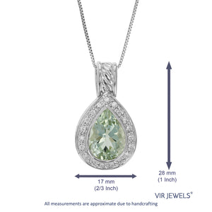 3.50 cttw Pendant Necklace, Green Amethyst Pear Shape Pendant Necklace for Women in .925 Sterling Silver with Rhodium, 18 Inch Chain, Prong Setting