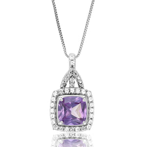 1.50 cttw Cushion Created Purple Amethyst Pendant Sterling Silver with Chain