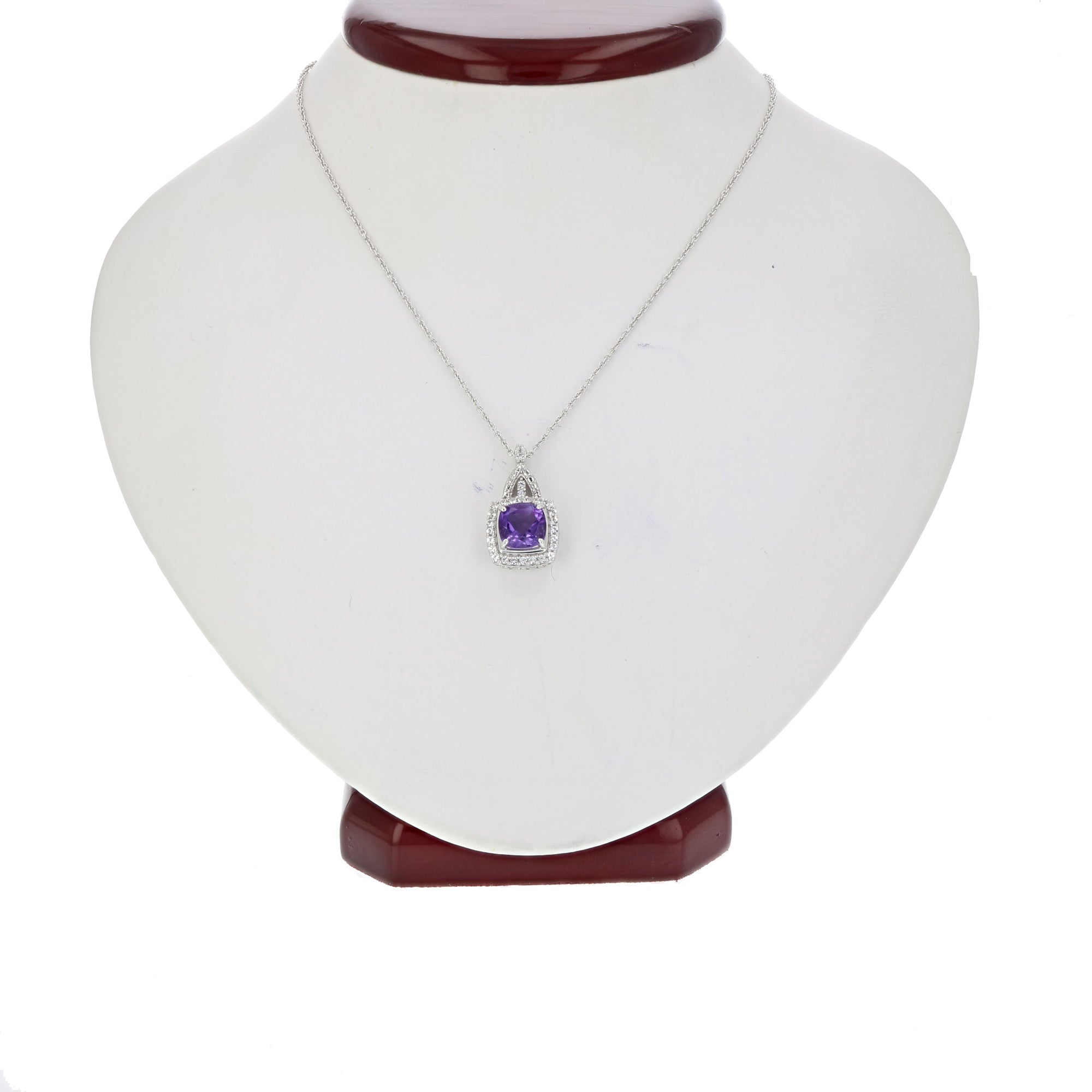 1.50 cttw Cushion Created Purple Amethyst Pendant Sterling Silver with Chain