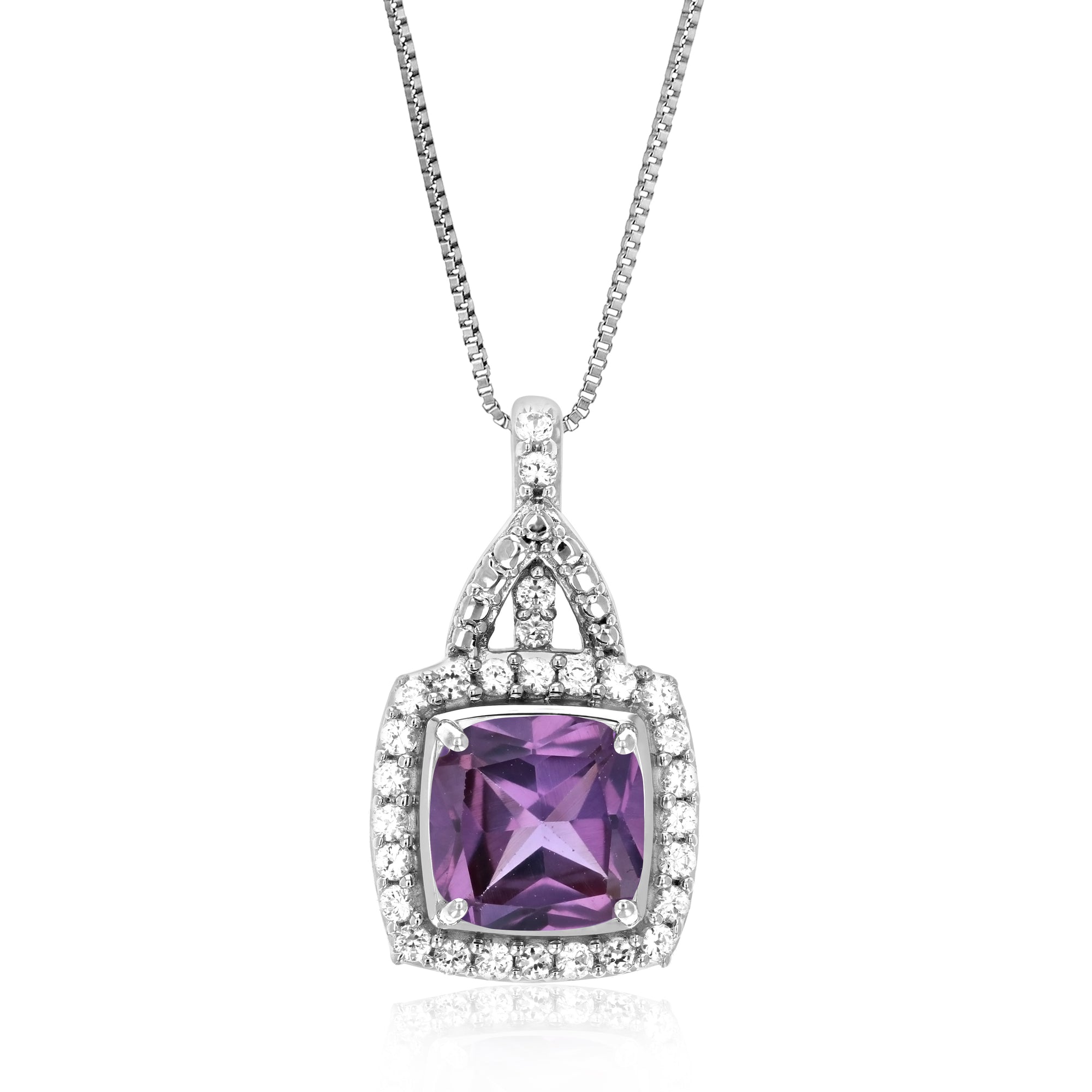 1.50 cttw Cushion Created Alexandrite Pendant .925 Sterling Silver with Chain