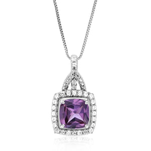 1.50 cttw Cushion Created Alexandrite Pendant .925 Sterling Silver with Chain
