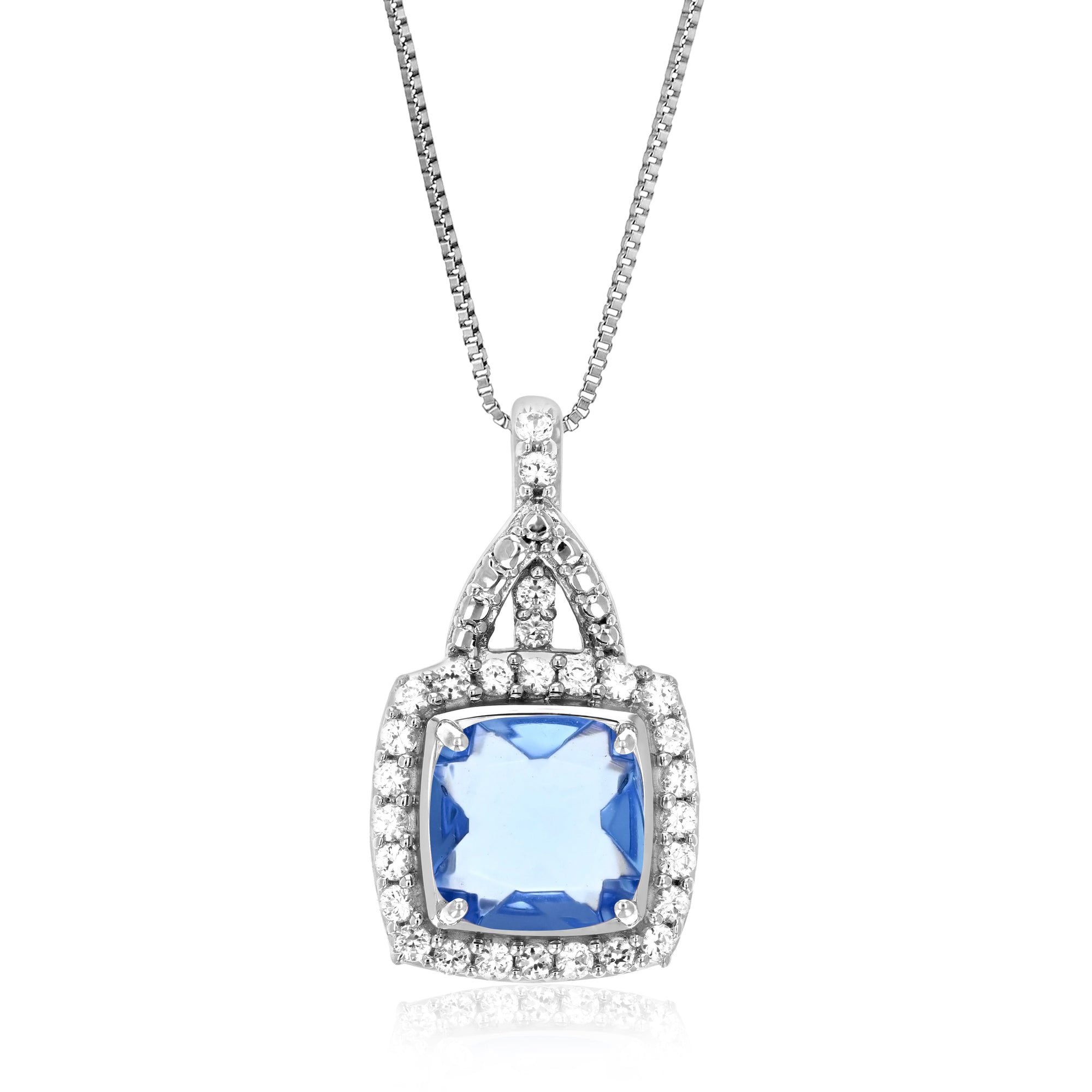 1.50 cttw Cushion Cut Created Aquamarine Pendant .925 Sterling Silver with Chain