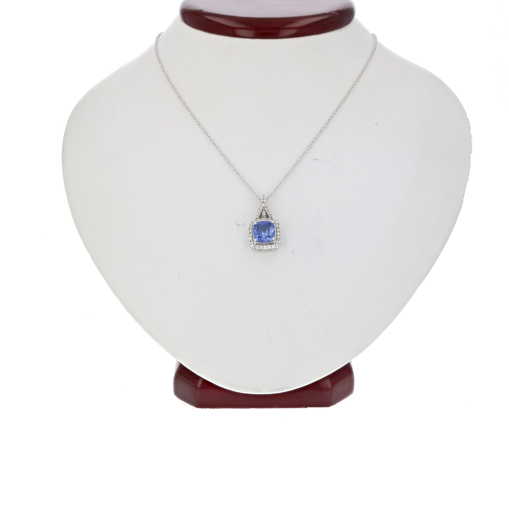 1.50 cttw Cushion Created Blue Sapphire Pendant .925 Sterling Silver with Chain