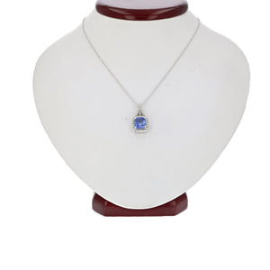 1.50 cttw Cushion Created Blue Sapphire Pendant .925 Sterling Silver with Chain