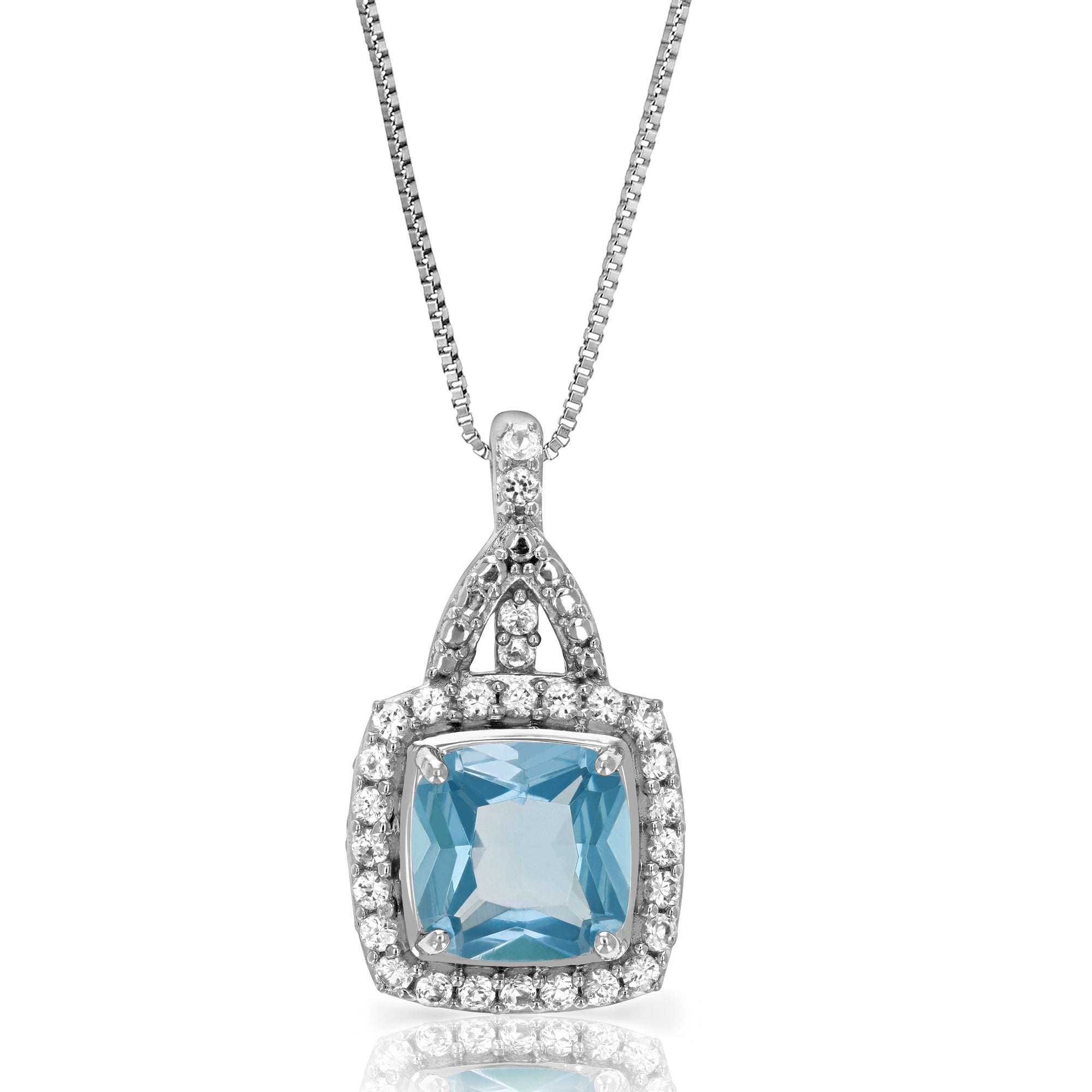 1.50 cttw Cushion Cut Created Blue Topaz Pendant .925 Sterling Silver with Chain