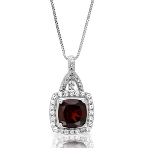 1.50 cttw Pendant Necklace, Cushion Cut Gemstone Pendant Necklace for Women in .925 Sterling Silver with Rhodium, 18 Inch Chain, Prong Setting
