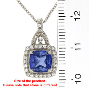 1.50 cttw Cushion Created Blue Sapphire Pendant .925 Sterling Silver with Chain