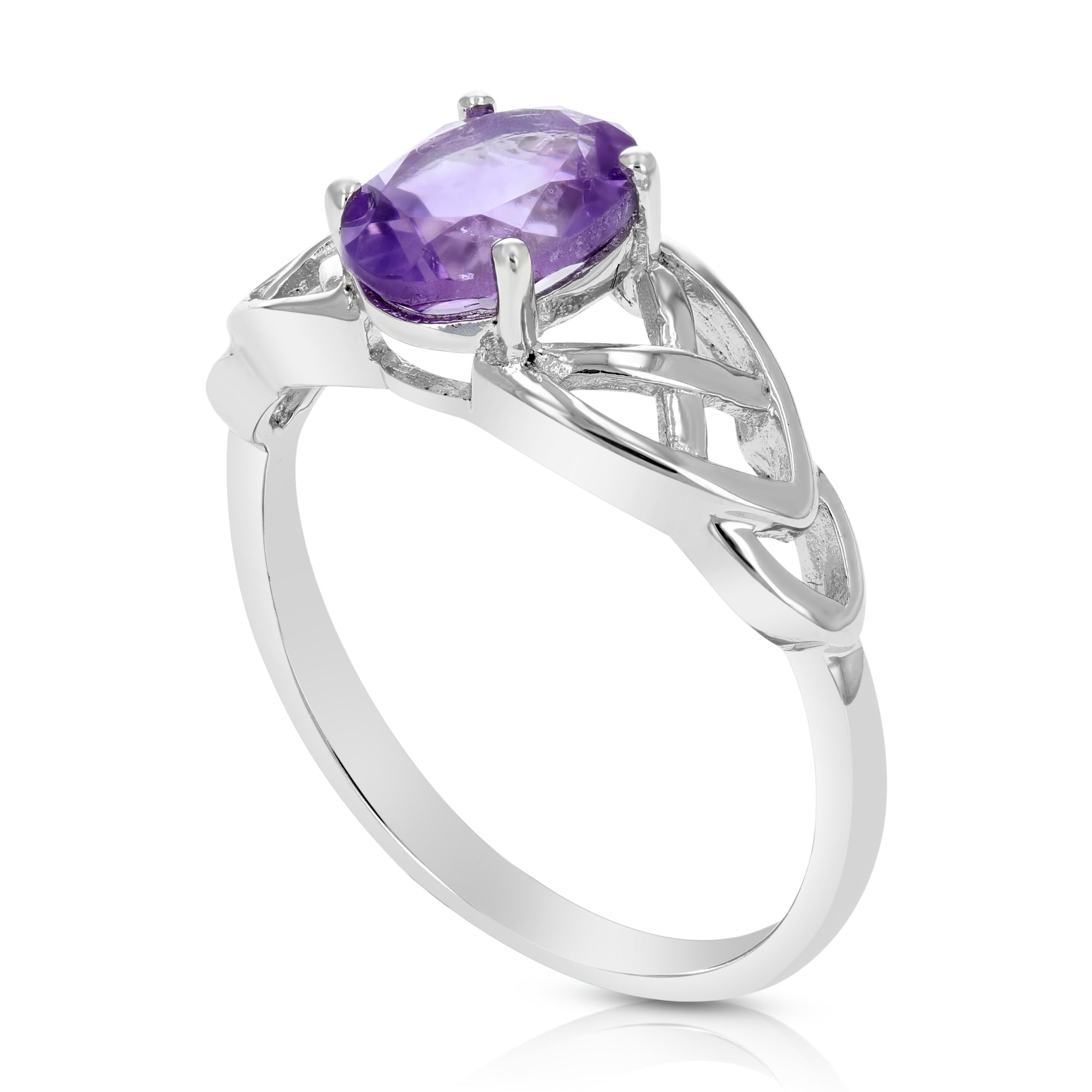 1.20 cttw Purple Amethyst Ring .925 Sterling Silver with Rhodium Oval 8x6 MM
