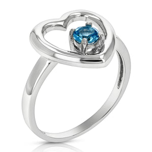 1/5 cttw Swiss Blue Topaz Ring .925 Sterling Silver Rhodium Heart Shape 4 MM