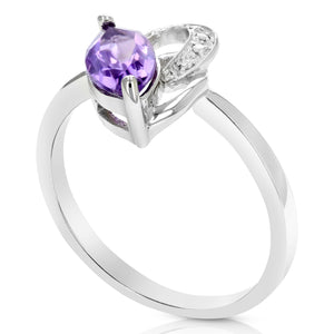 0.90 cttw Purple Amethyst Ring .925 Sterling Silver Rhodium Marquise 10x5 MM
