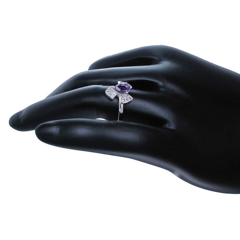 0.30 cttw Purple Amethyst Ring .925 Sterling Silver with Rhodium Pear 6x4 MM
