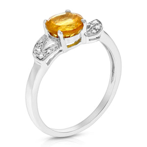 3/4 cttw Citrine Ring .925 Sterling Silver with Rhodium Plating Round Shape 6 MM