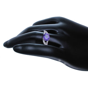 1.20 cttw Purple Amethyst Ring .925 Sterling Silver Rhodium Round Beads 7 MM