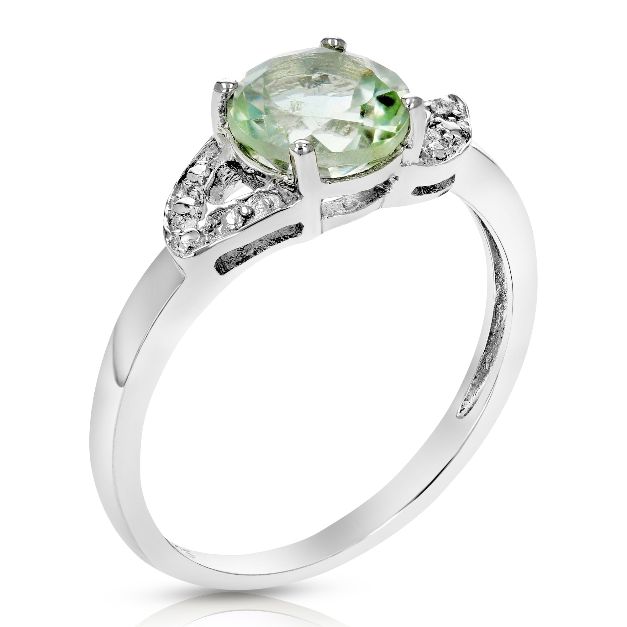 1.20 cttw Green Amethyst Ring .925 Sterling Silver with Rhodium Round Shape 7 MM