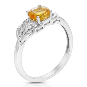 2/5 cttw Citrine Ring .925 Sterling Silver with Rhodium Plating Round Shape 5 MM