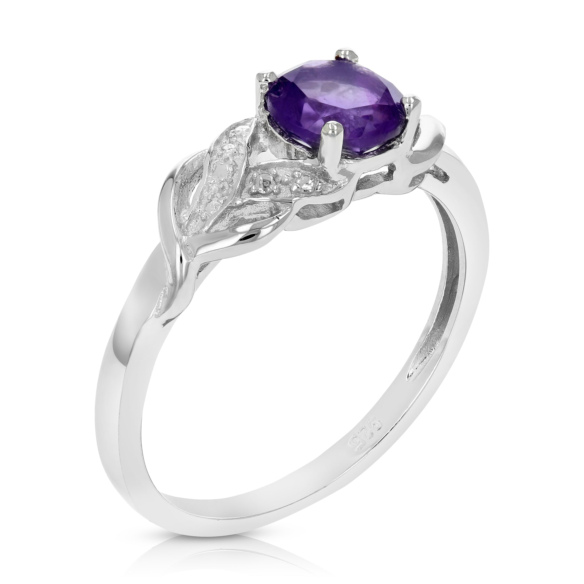 3/4 cttw Purple Amethyst Ring .925 Sterling Silver with Rhodium Round Shape 6 MM