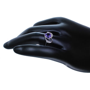 0.70 cttw Heart Purple Amethyst Ring .925 Sterling Silver with Rhodium 6 MM