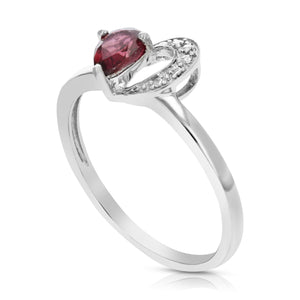 0.30 cttw Pear Shape Garnet Ring .925 Sterling Silver with Rhodium 6x4 MM