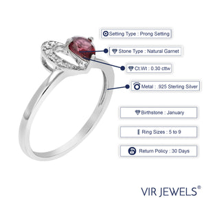 0.30 cttw Pear Shape Garnet Ring .925 Sterling Silver with Rhodium 6x4 MM