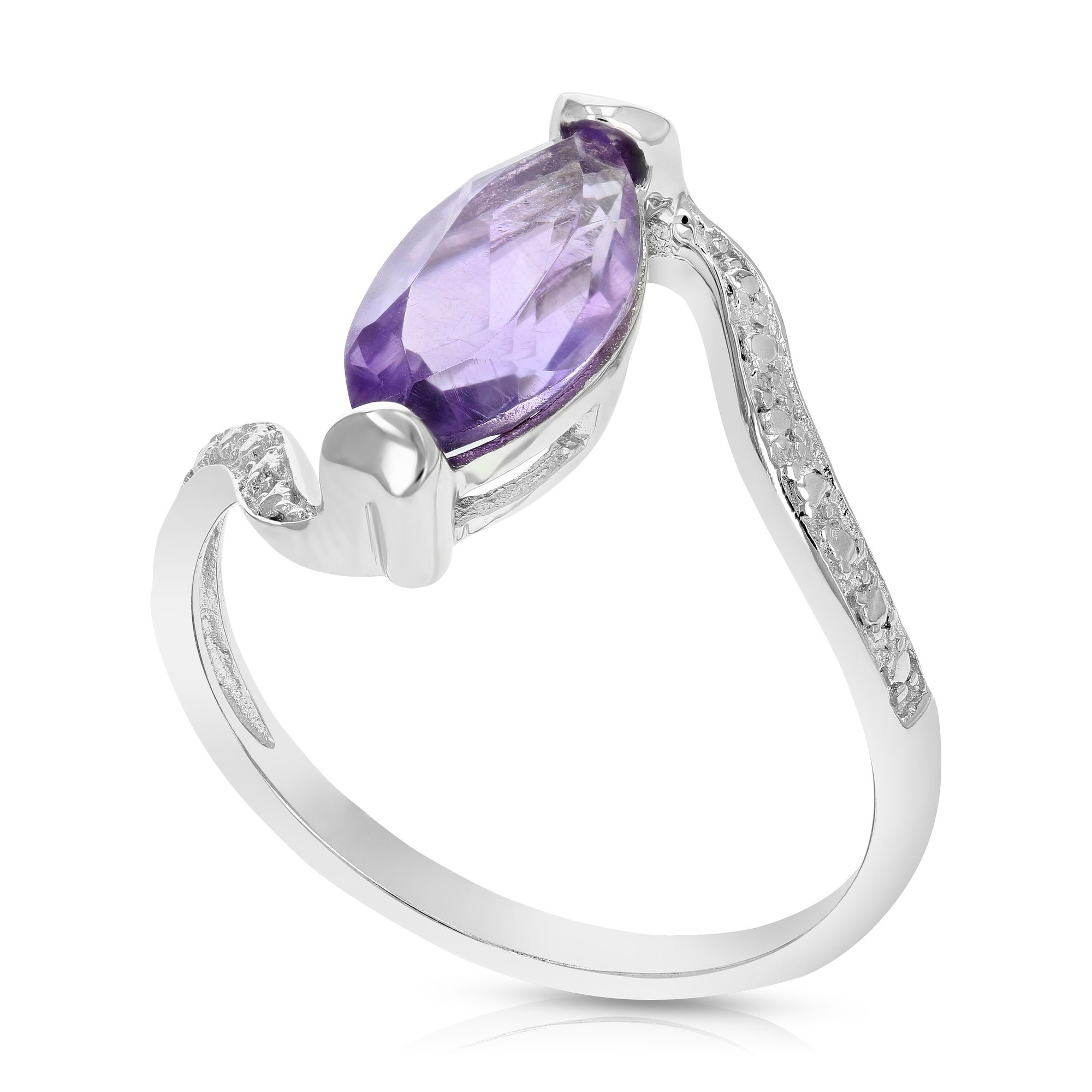 1.50 cttw Purple Amethyst Ring .925 Sterling Silver Rhodium Marquise 12x6 MM