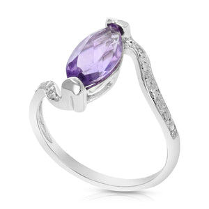 1.50 cttw Purple Amethyst Ring .925 Sterling Silver Rhodium Marquise 12x6 MM