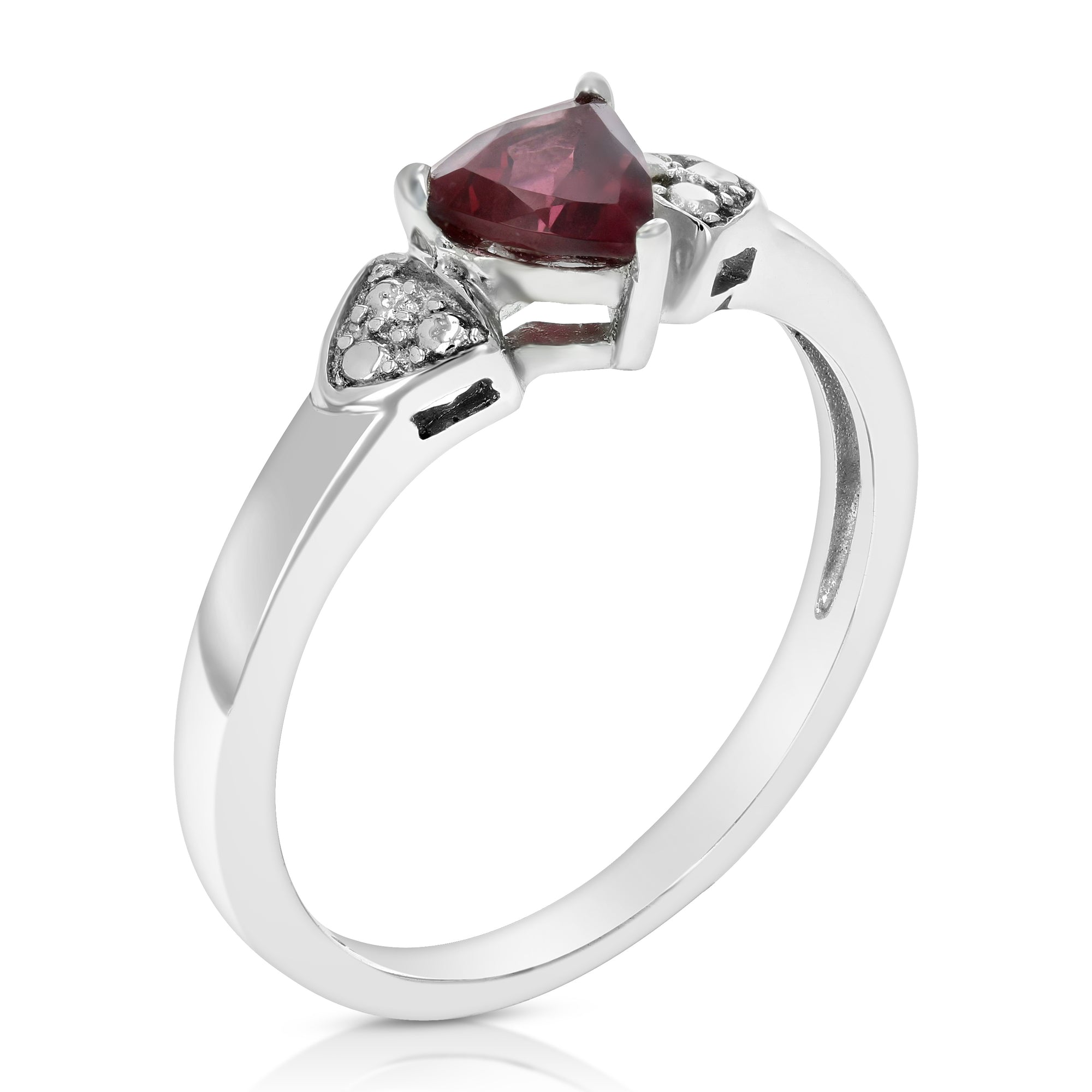 2/5 cttw Garnet Ring .925 Sterling Silver with Rhodium Triangle Shape 5 MM