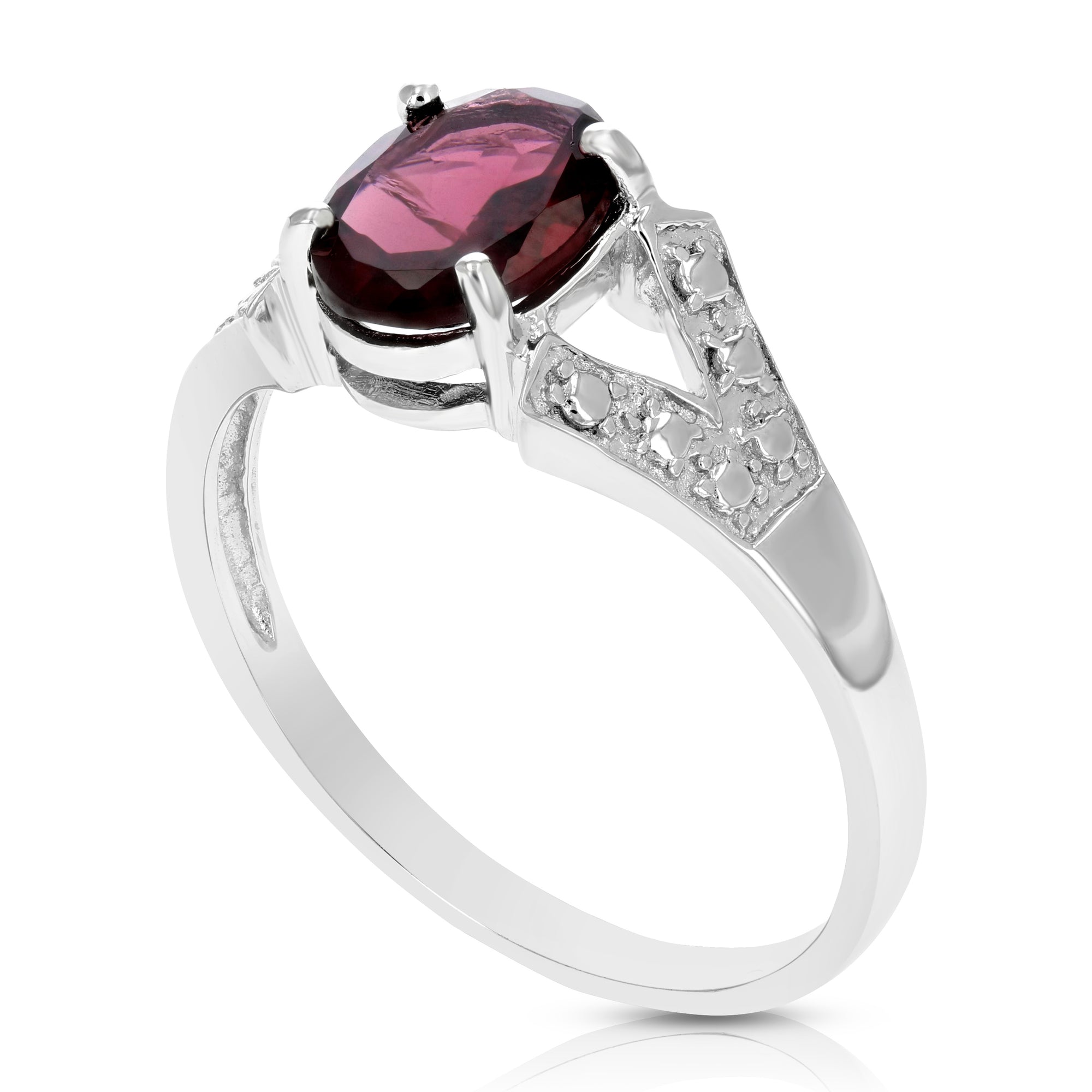 1.20 cttw Garnet Ring .925 Sterling Silver with Rhodium Oval Shape 8x6 MM