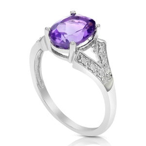 1.70 cttw Purple Amethyst Ring .925 Sterling Silver with Rhodium Oval 9x7 MM