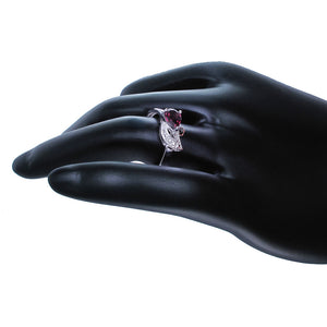 0.30 cttw Garnet Ring .925 Sterling Silver with Rhodium Pear Shape 6x4 MM