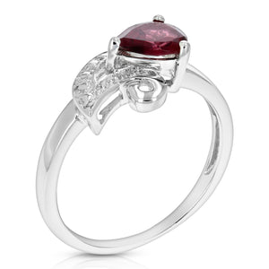 0.30 cttw Garnet Ring .925 Sterling Silver with Rhodium Pear Shape 6x4 MM