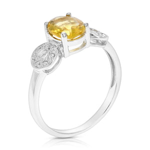 1.20 cttw Citrine Ring .925 Sterling Silver with Rhodium Oval Shape 8x6 MM